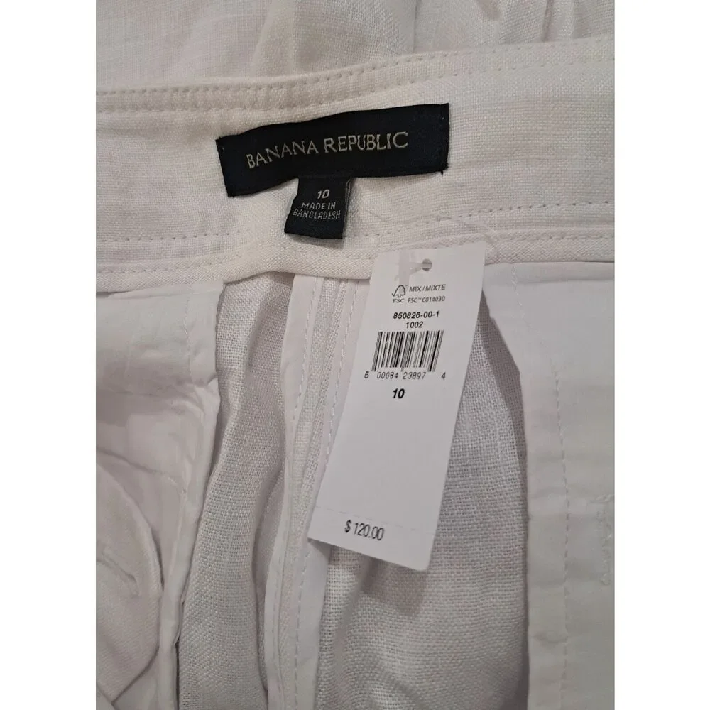 Banana republic women size 10 wide leg pants white beach resort wear 100% linen